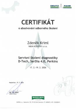 ZDENĚK KRIML - DEUTZ-FAHR Servisní školení diagnostiky D-Tech, SerDia 4.0, Perkins (17. až 19. 2. 2026)