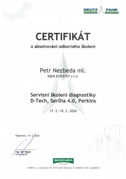 PETR NEZBEDA ml. - DEUTZ-FAHR Servisní školení diagnostiky D-Tech, SerDia 4.0, Perkins (17. až 19. 2. 2026)