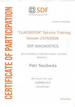 PETR NEZBEDA - SDF DIAGNOSTICS<br />Servisní školení 2025/2026