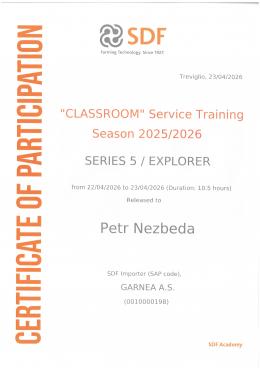 PETR NEZBEDA - SDF SERIES 5 / EXPLORER<br>Servisní školení 2025/2026