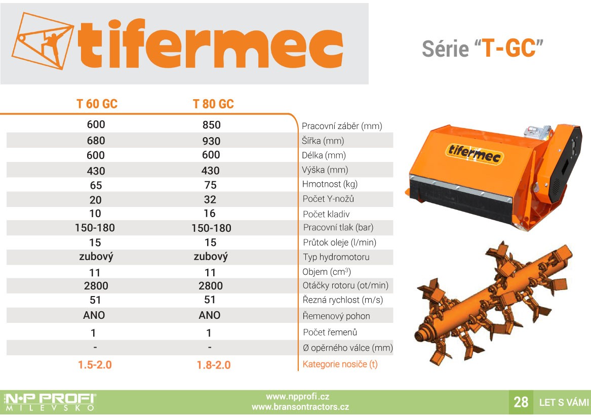 Tecnická data Mulčovače T-GC