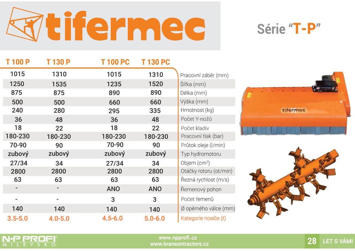 Technická data Mulčovače T-P