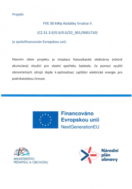 Projekt instalace fotovoltaické elektrárny Košátky Vrutice II - spolufinancován Evropskou unií