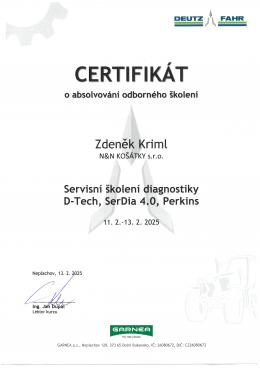 ZDENĚK KRIML - DEUTZ-FAHR Servisní školení diagnostiky D-Tech, SerDia 4.0, Perkins<br />(11. až 13. 2. 2025)