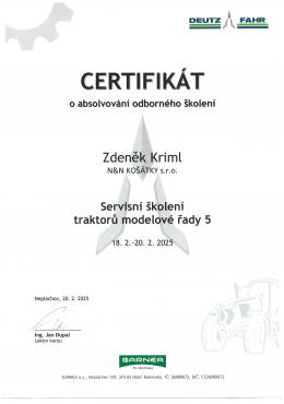 ZDENĚK KRIML - DEUTZ-FAHR Servisní školení traktorů modelové řady 5<br />(18. až 20. 2. 2025)